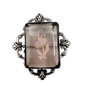Vintage Sterling Silver Intaglio Brooch With Floral Design 925